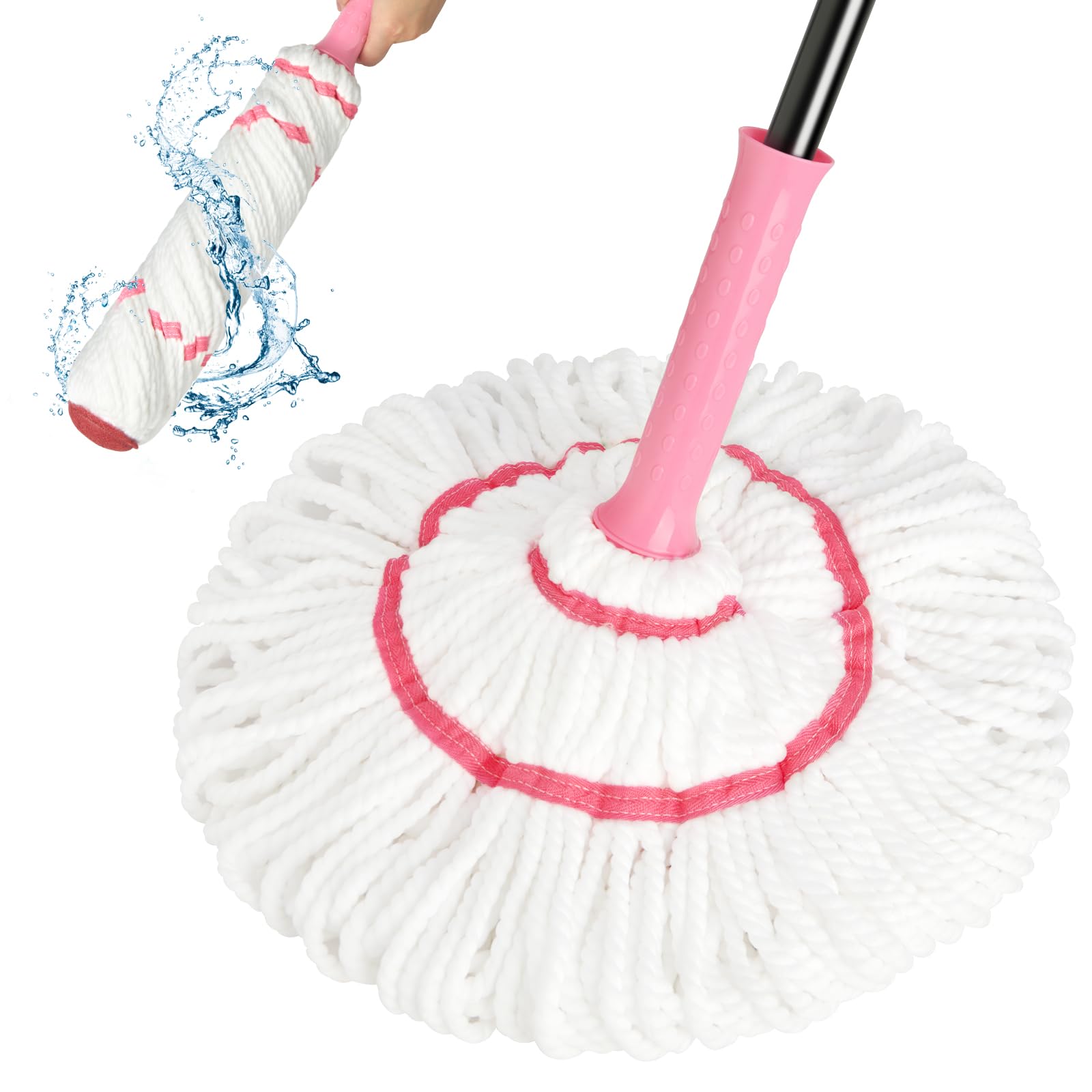 self-wringing twist mop for floor cleaning 57 long handle heavy duty microfiber mop for wet mopping on tile hardwood kitchen bathroom patio garage commercial household clean pink