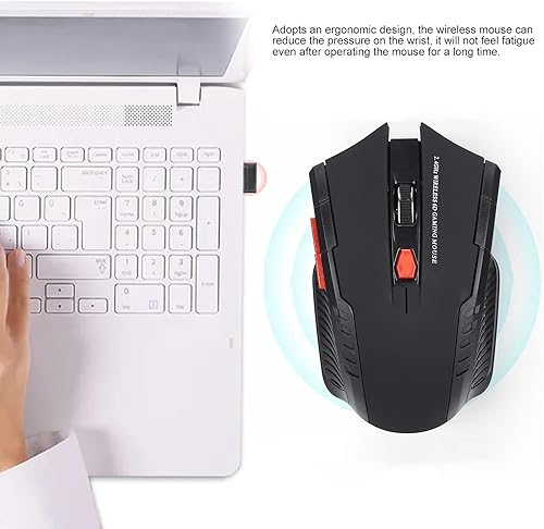 Miniatura 4 de Pomya Ratón de juego inalámbrico, mouse ergonómico para computadora, mouse óptico para computadora portátil, 2.4 GHz, 6 teclas, DPI ajustable, negro