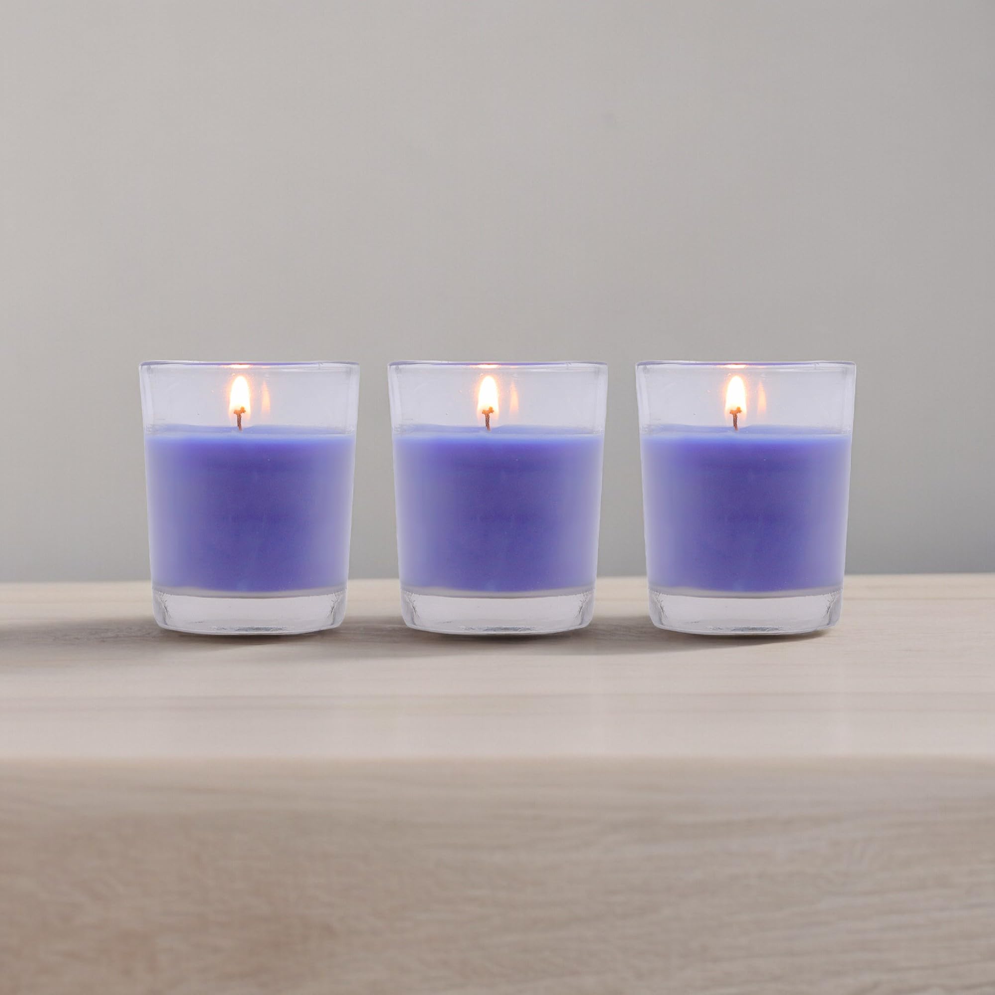 HOSLEY Lavender Fields Fragrance Glass Votive Candles| Scented Votive Glass Candles Perfect for Home Decor| Burn Time 12 Hours Each|4.2 cm Diameter|Pack of 3|6 cm Long Each (1.6 Oz Wax Each)