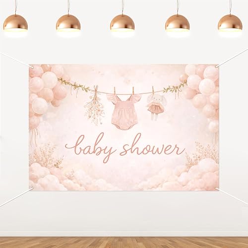 5x3ft Boho Pink Baby Shower Backdrop for Girls Dusty Pink Balloon Garland Themed