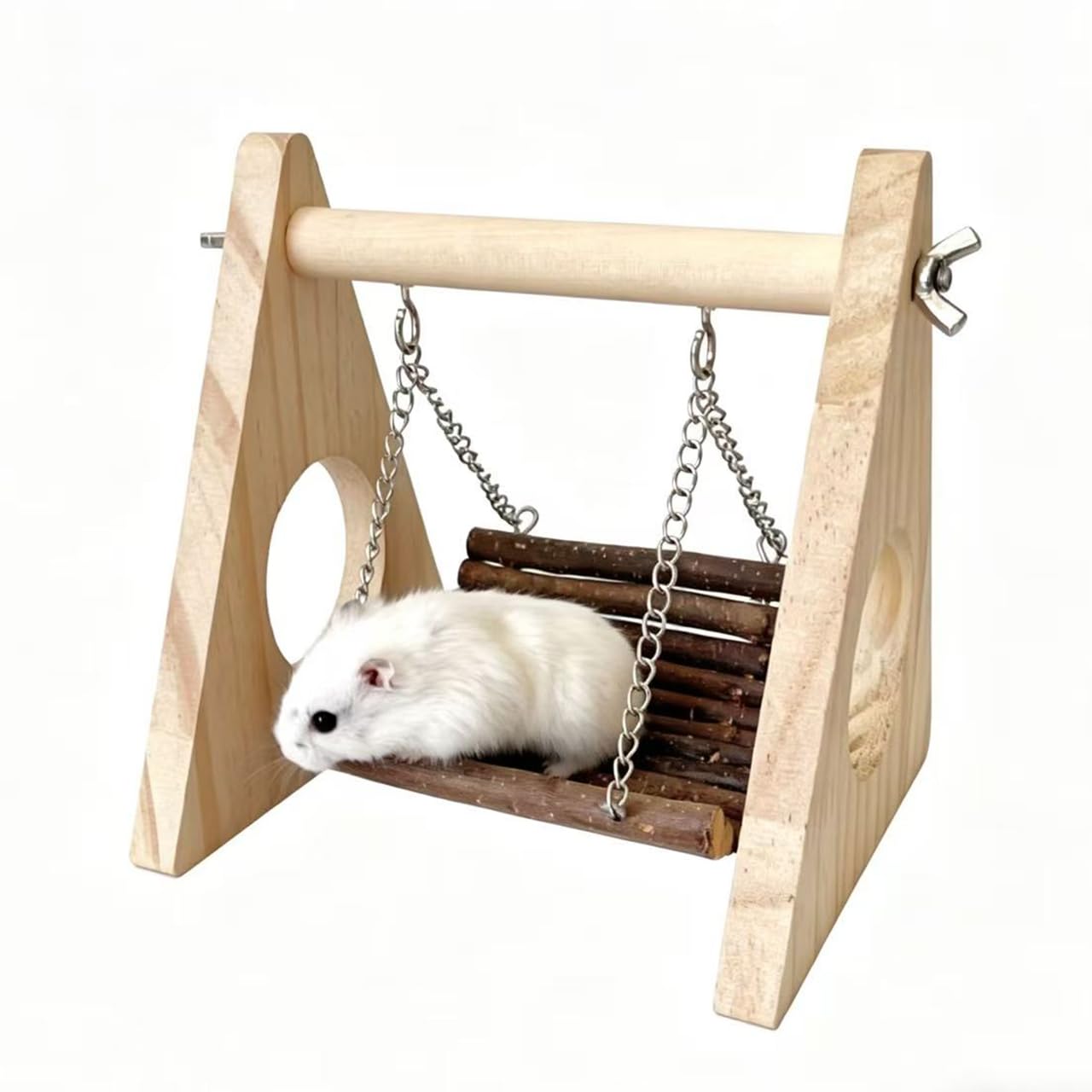 Didabotak Hamster Swing Hammock, Wooden Hanging Toy for Gerbil Rat Mouse Dwarf, Small Animal Hideout for Syrian Hamster Chew Toys, Rat Cage Accessories
