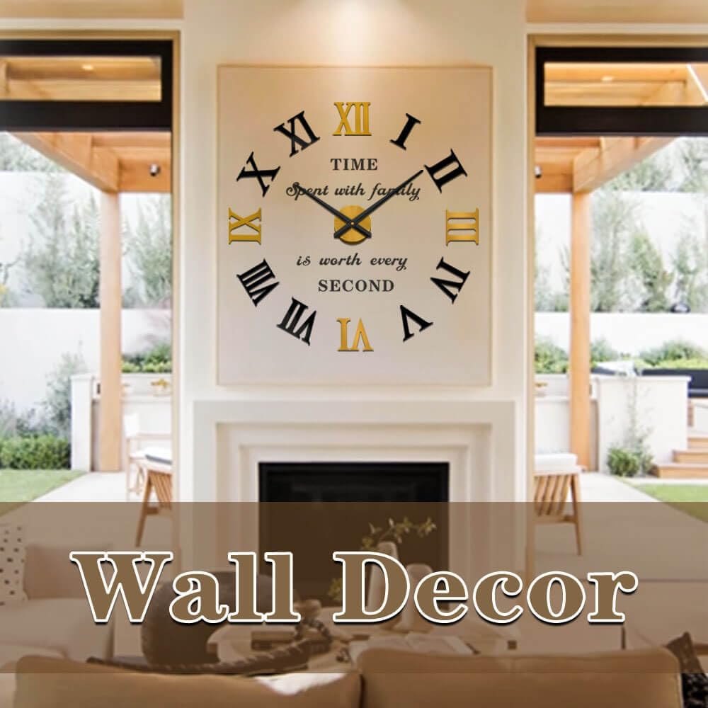 VANGOLD Vintage Roman Numerals Wall Clock for Living Room Decor, Decorative Wall Clocks Battery Operated (Gold Home Decoration)