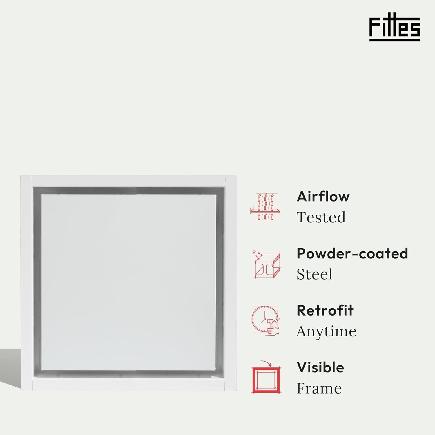 Fittes Framed Exhaust Mount [Luxe], Minimalist Solid Steel Bathroom Ventilation Fan Upgrade Cover for Wall or Ceiling, Easy 15-Min DIY Install, – 14.25"x14.25" – Cotton White