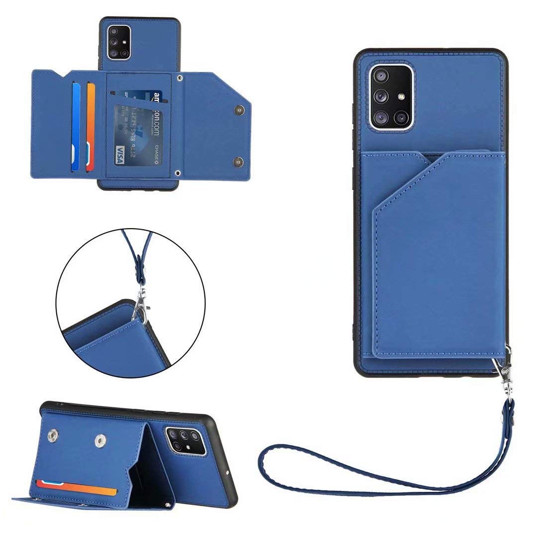 FHXD Compatible with Samsung Galaxy A71 Case with Card Holder PU Leather Flip Wallet Case Cover [Screen Protector] Card Slots and Stand Function Shockproof Cover-Royal Blue