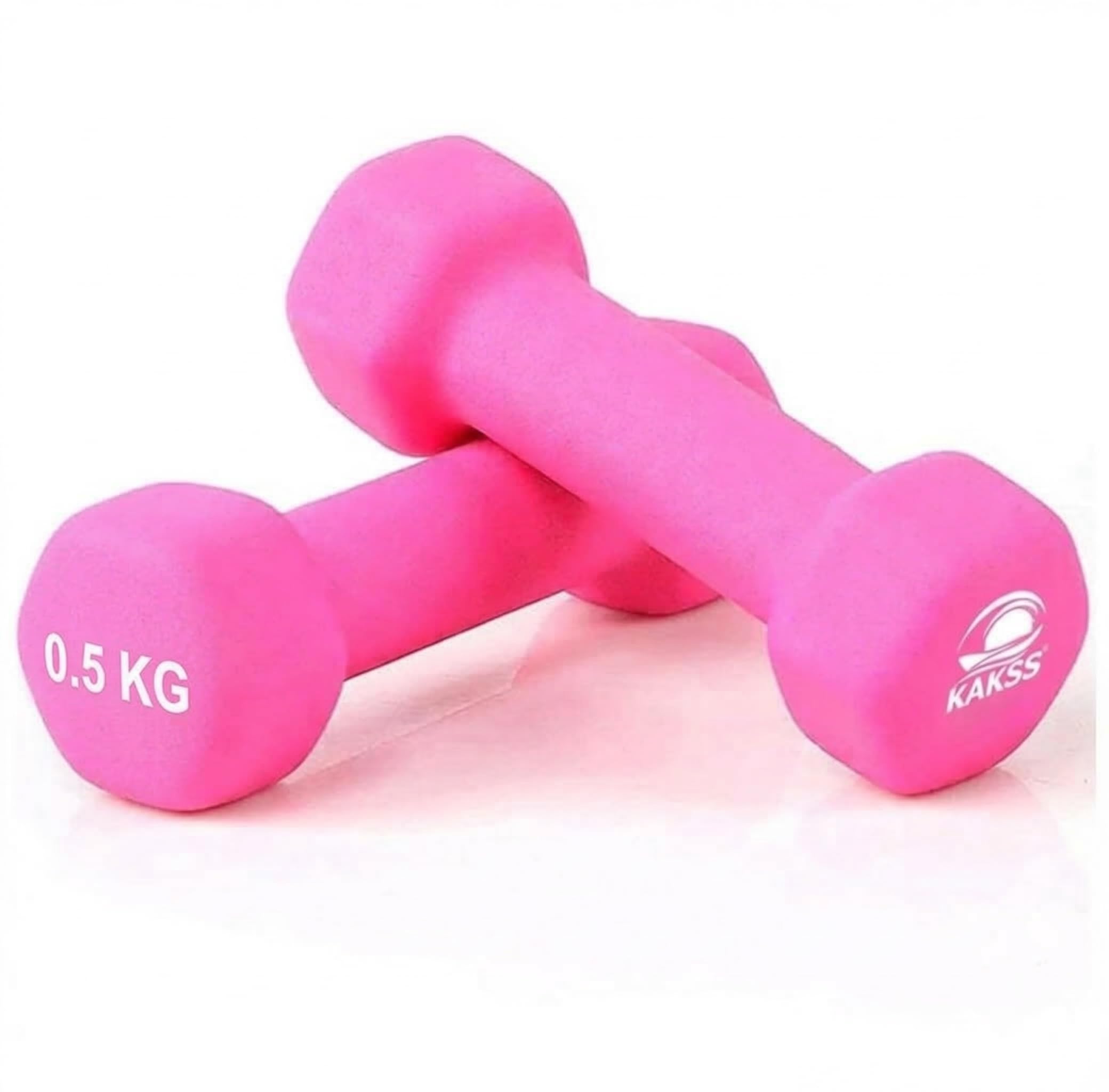 Kakss Neoprene Dumbbells sets for Gym Exercise (Proudly Made in India) (0.5+0.5=1 kg Pink)