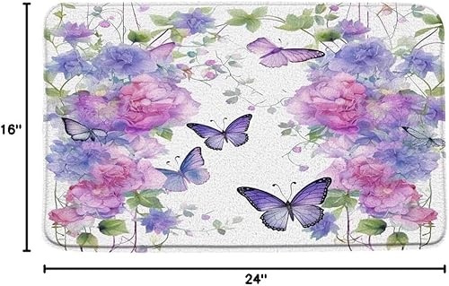 Miniatura 3 de Tapete de baño de flores moradas con mariposas y lavanda, lila, rosa, floral, primavera, naturaleza, microfibra de ensueño, espuma viscoelástica,