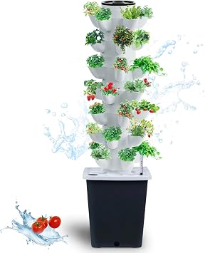 Hydroponics Tower Indoor Growing System Vertical Garden Planter Indoor Smart Garden Kit with Pump and Movable Water Tank Vegetable Plant Gift for Gardening Lover 35-Plants