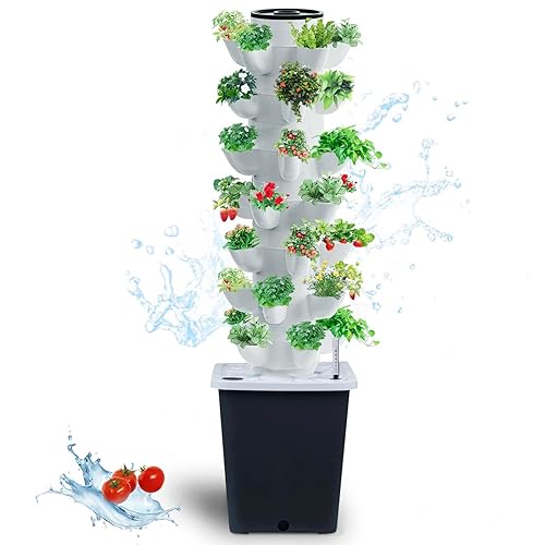 JPWDDWYT Hydroponics Tower Indoor Growing System Vertical Garden Planter Indoor Smart Garden Kit with Pump and Movable Water Tank Vegetable Plant Gift for Gardening Lover (35-Plants)