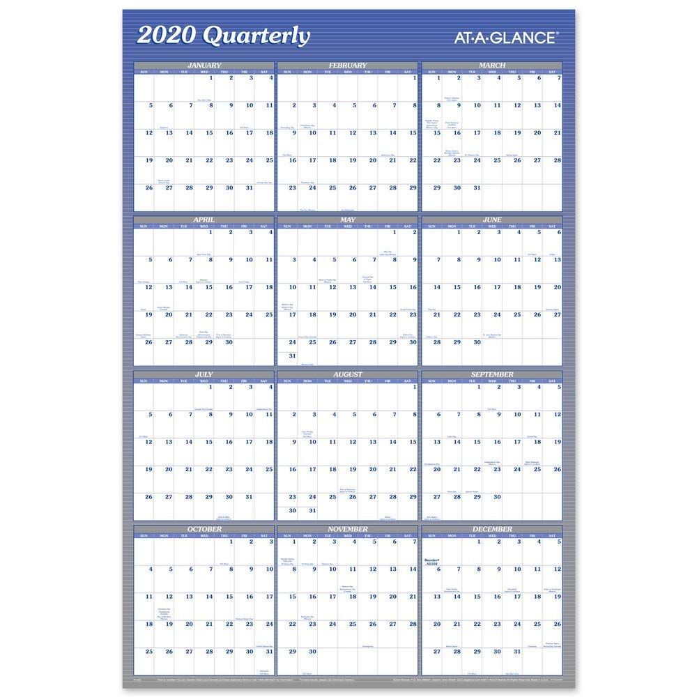 AT-A-GLANCE 2021 löschbarer Kalender, trocken abwischbar, 91,4 x 61 cm, groß, vertikal/horizontal, wendbar, Blau (A1102-21)