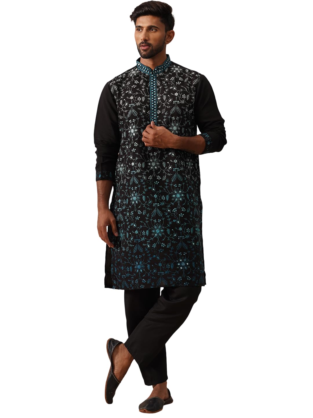 Men’s Silk Blend Embroidered Kurta Pyjama Set-image-35