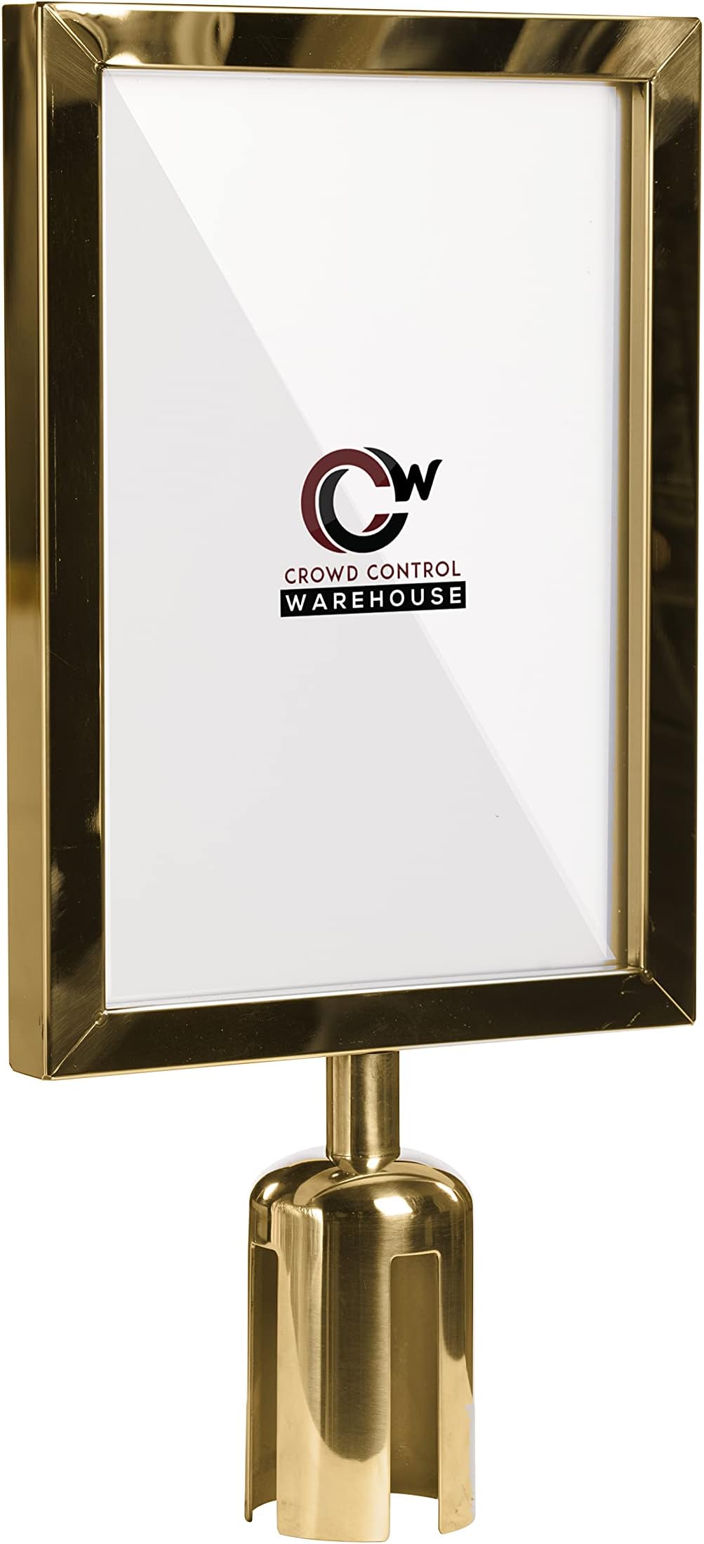 Crowd Control WarehouseStanchion Post Top Sign Frame, 8.5 x 11 Inch Vertical Polished Brass Steel