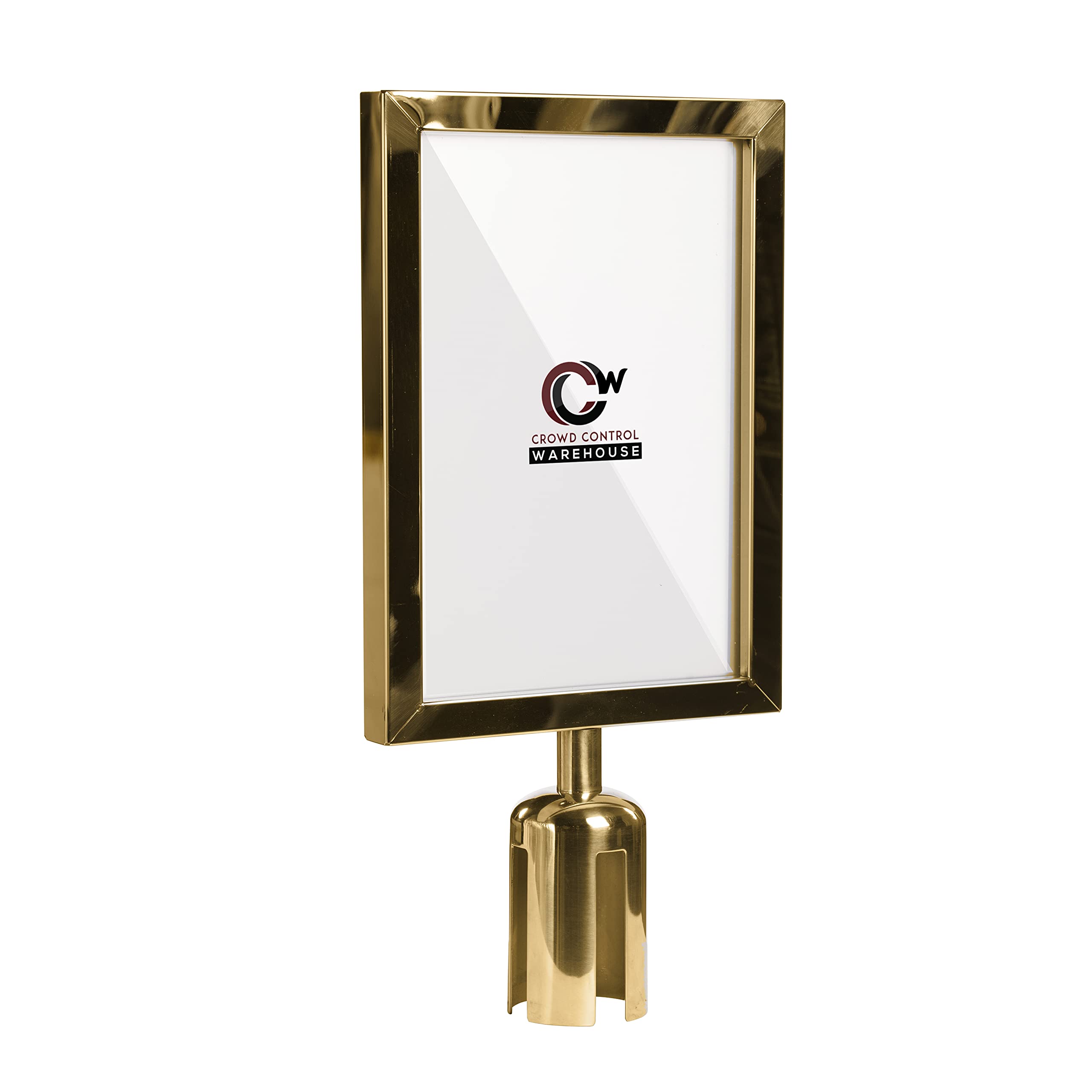 Crowd Control WarehouseStanchion Post Top Sign Frame, 8.5 x 11 Inch Vertical Polished Brass Steel