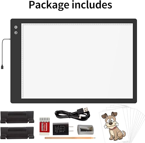 Miniatura 36 de TOHETO Almohadilla de luz LED brillante recargable A3 con bolsa de transporte, 6 niveles y sin escalones, 3 colores, atenuación de brillo, caja