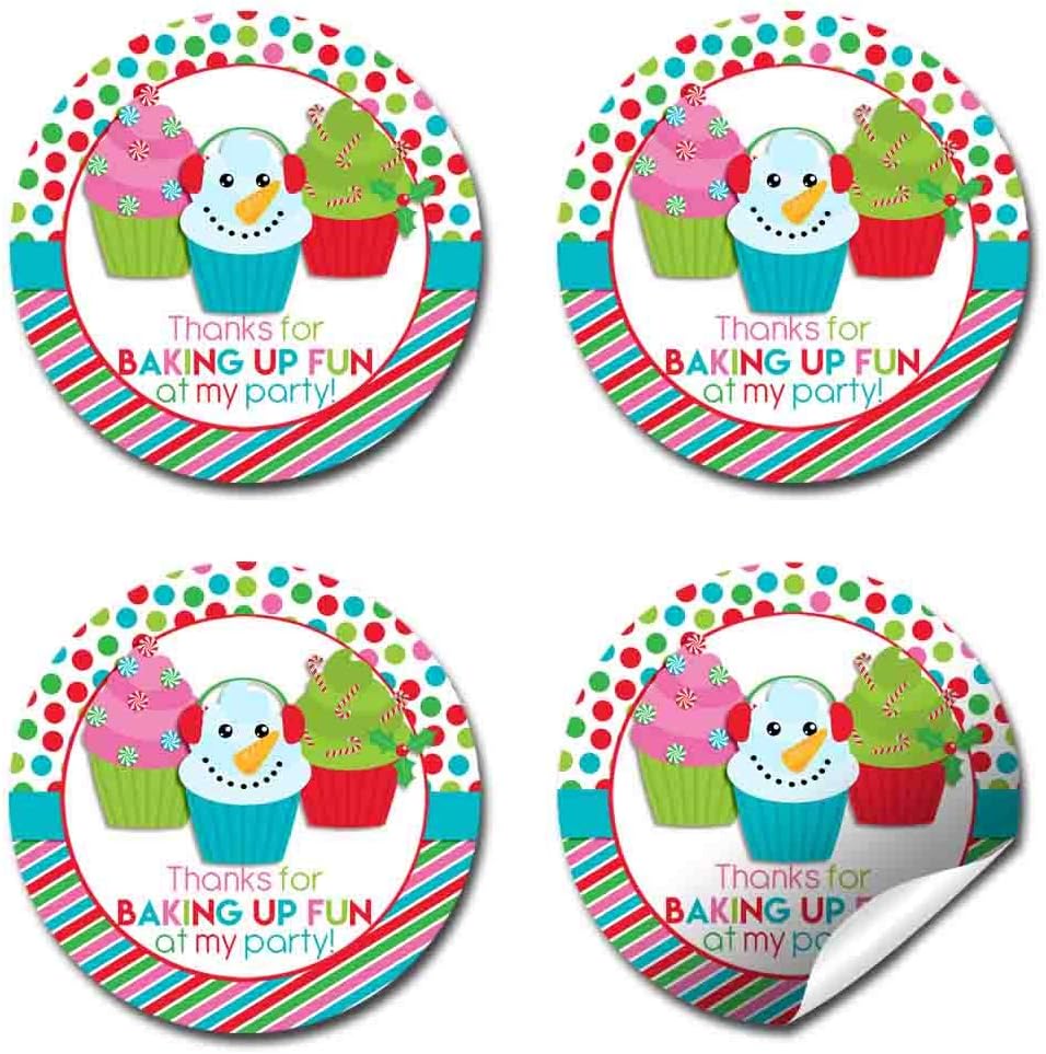 Christmas Cupcake Holiday Baking Thank You Sticker Labels, 40 2" Party Circle Stickers by AmandaCreation, Great for Party Favors, Envelope Seals & Goodie Bags