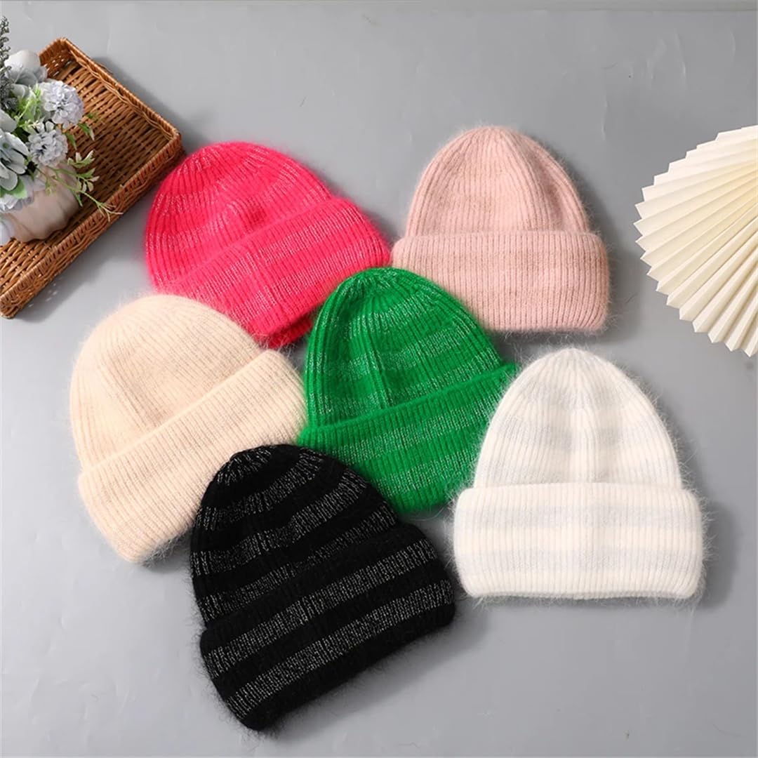 Gorro De Lana Para Mujer, Gorro Cálido Tejido De Piel De Invierno