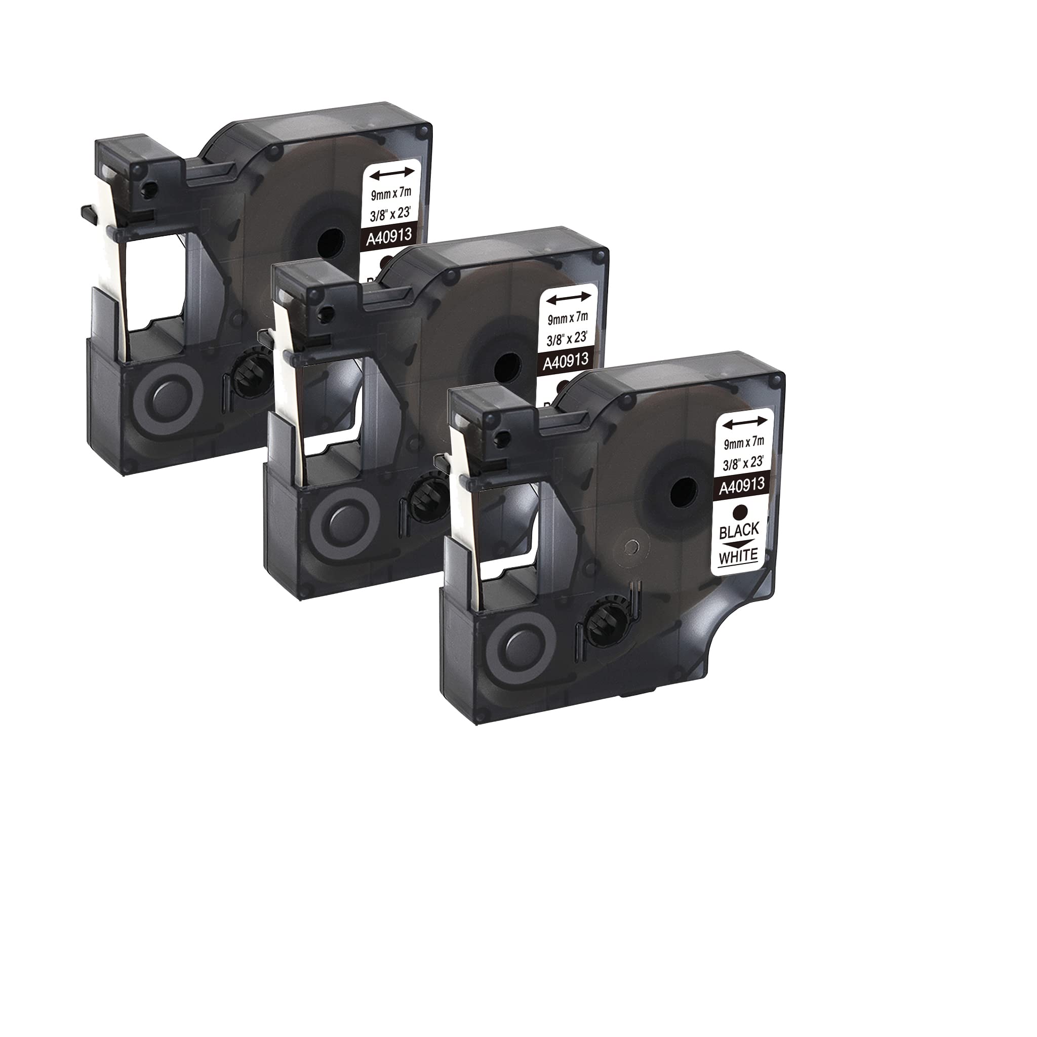 SKY 3-Pcs Compatible 9 mm x 7 meter - 3/8 inch x 23 feet Black on White Dymo D1 Label Tape refills 40913 41913 for for Dymo Label Manager LM 160 LM 280 PnP LM 360D Label writer 450 Duo