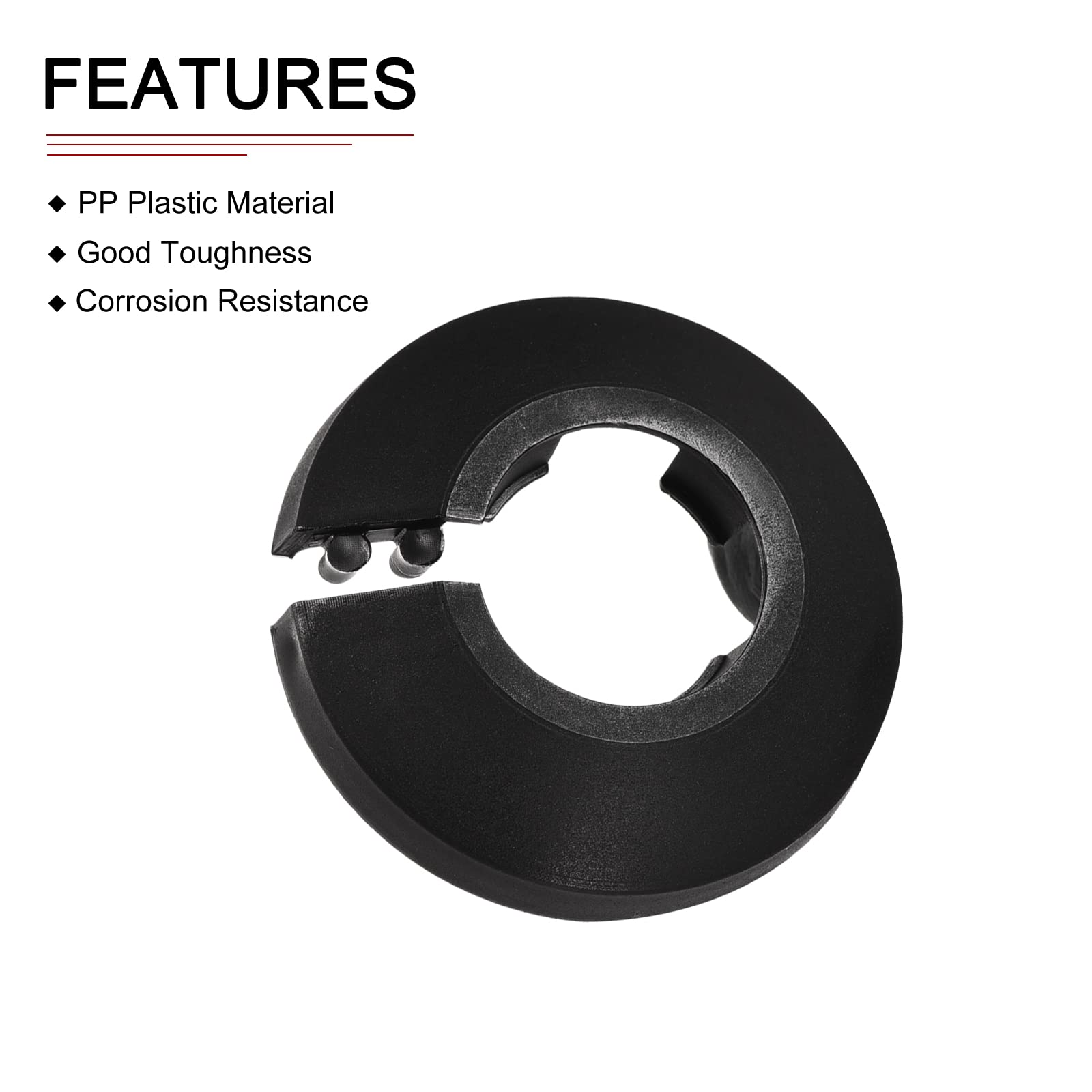 DTGN 49x13mm(DxT) Pipe Cover Decoration - 10Pack - Good for Bathroom Kitchen 20mm Dia Pipe - PP Plastic Escutcheon - Black - Image 3