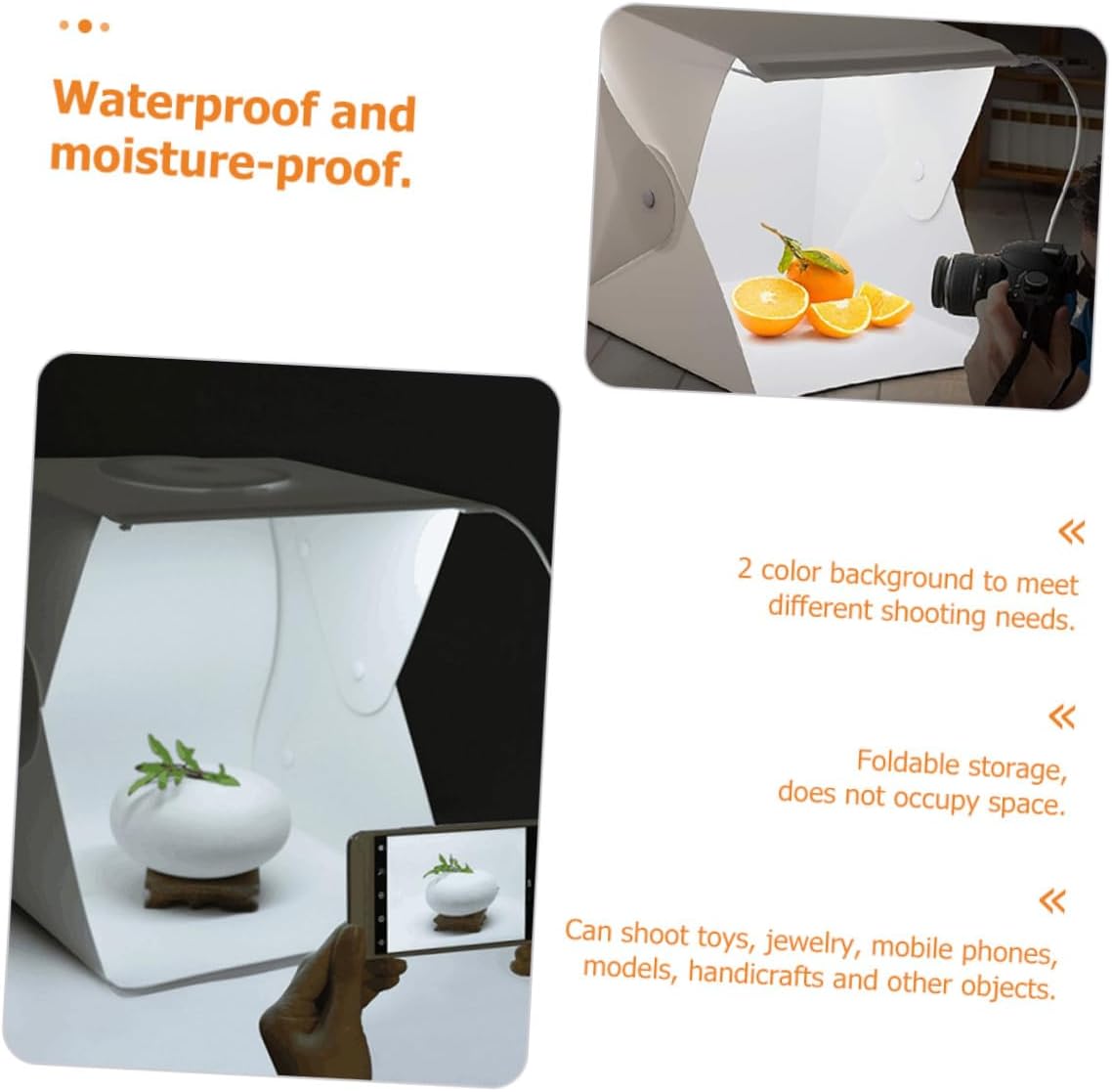 Portable Photo Light Box Tent 30cm with LED Soft Light Bars Dual Black and White Backdrops for Product Shooting and Studio Use