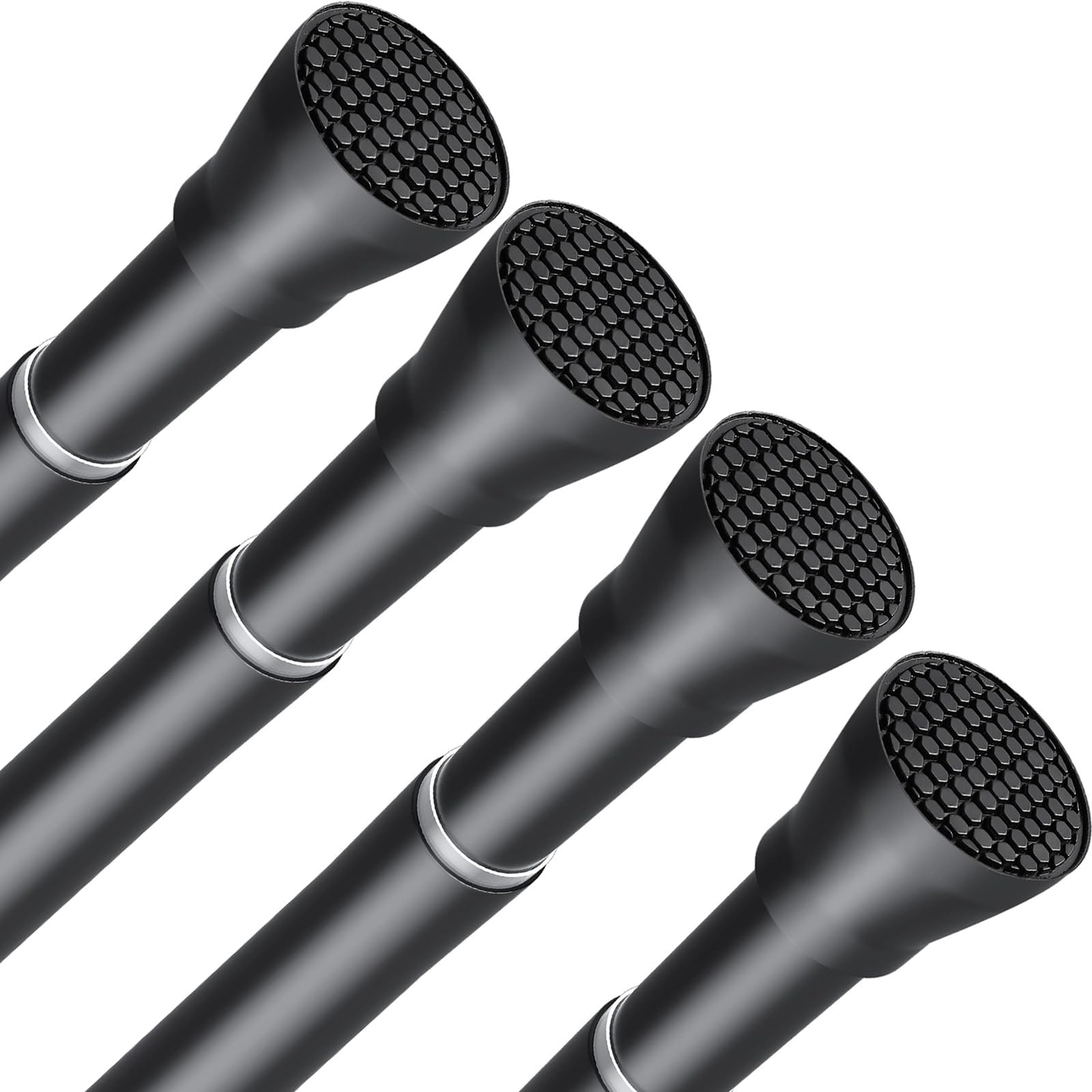 Tension Curtain Rod Black 4PCS Tension Rods for Windows 30 to 64 Inch Spring Curtain Rod Adjustable Tension Rod Tension Curtain Rod of Bathroom Window Curtain Rod Closet rod Kitchen rod Wardrobe