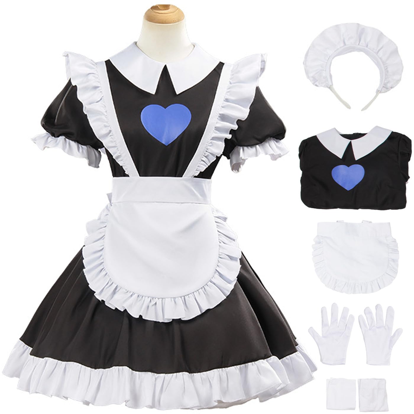YOGLY Jax Maid Cosplay Costume Women Fancy Dress Circus Jax Maid Uniform Dress and Apron Headband Gloves Socks for Carnival Halloween Party Masquerade Costume