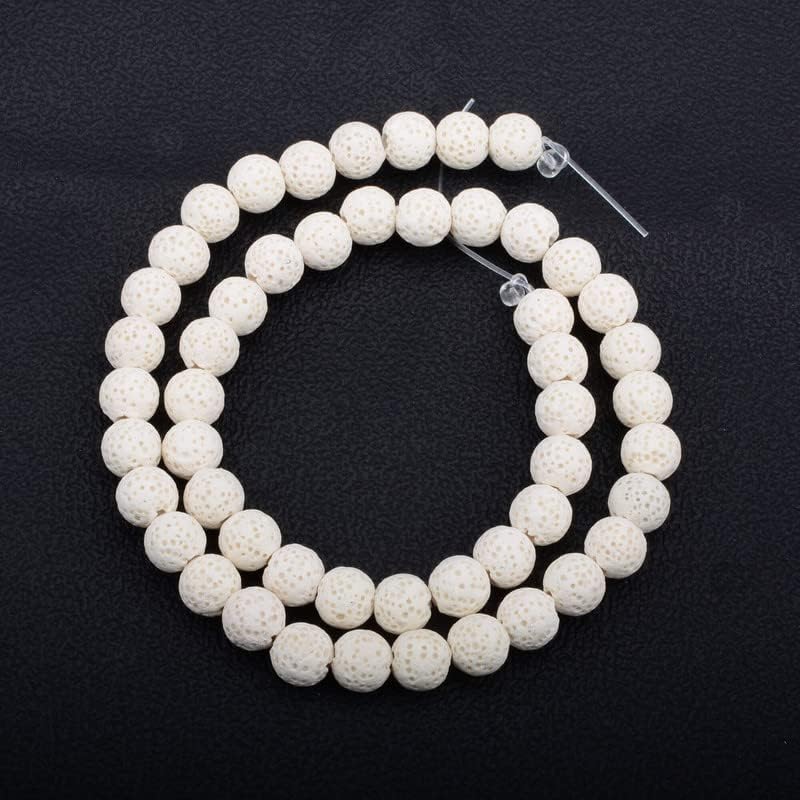 Miniatura 4 de Cuentas blancas para la fabricación de joyas, cuentas de lava blanca natural para pulseras, cuentas redondas ligeras de piedra a granel de 0.315