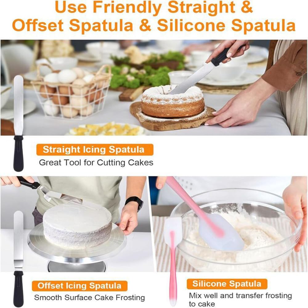 Ensemble De Plateau Tournant à GâTeaux En Aluminium De 12 Pouces Avec Base AntidéRapante Et Rotation Fluide à 360° — Support Professionnel Pour La DéCoration De GâTeaux D'Anniversaire 22-PcSet