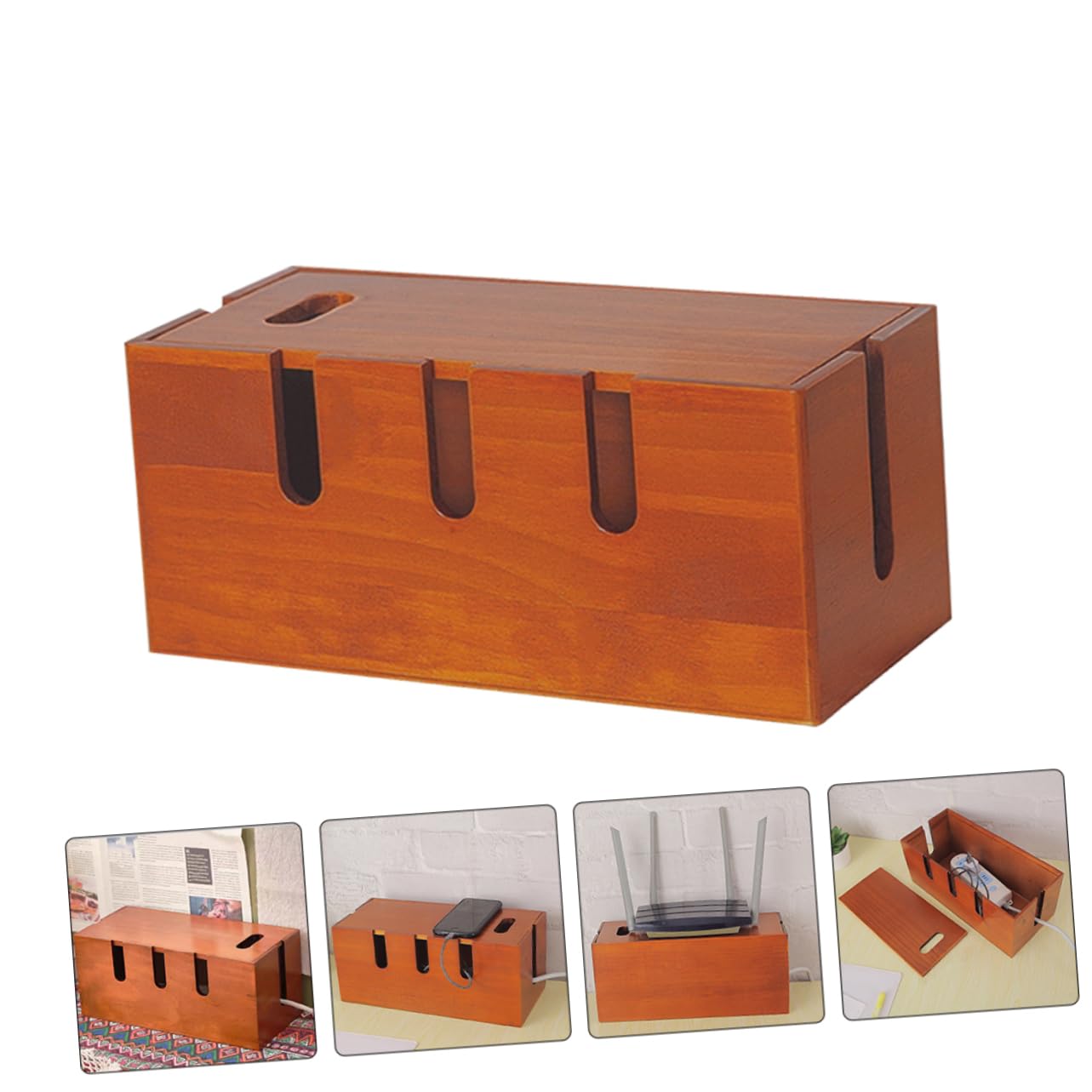 Angoily Kabelmanagementbox Kabel-Organizer Holzgehäuse Zum Verstecken Von Stromkabeln Und Aufbewahrung Von Steckdosenleisten Und Ladegeräten Für Schreibtisch
