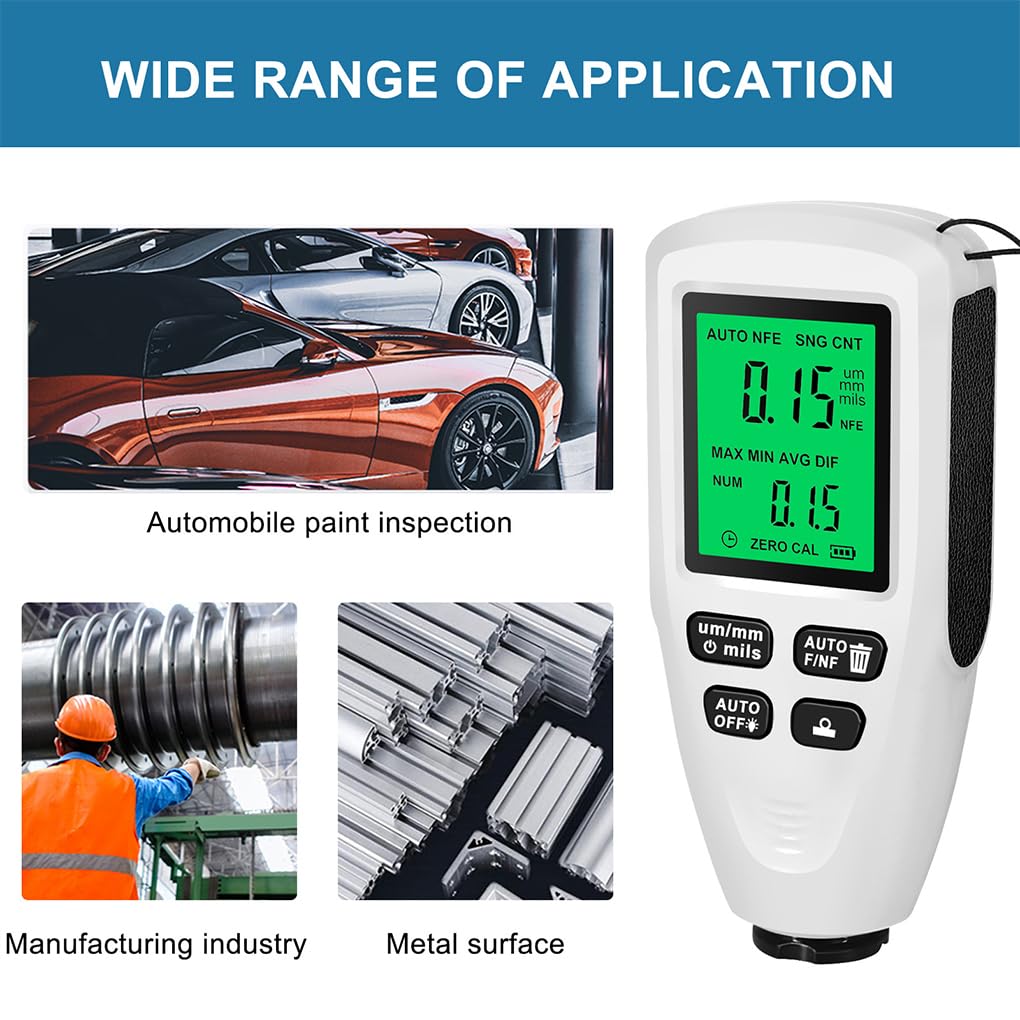 Misuratore del tester del misuratore di spessore dispositivo di ispezione della vernice Misurazione della pittura pellicole per automobili LCD ad precisione portatile, Bianco