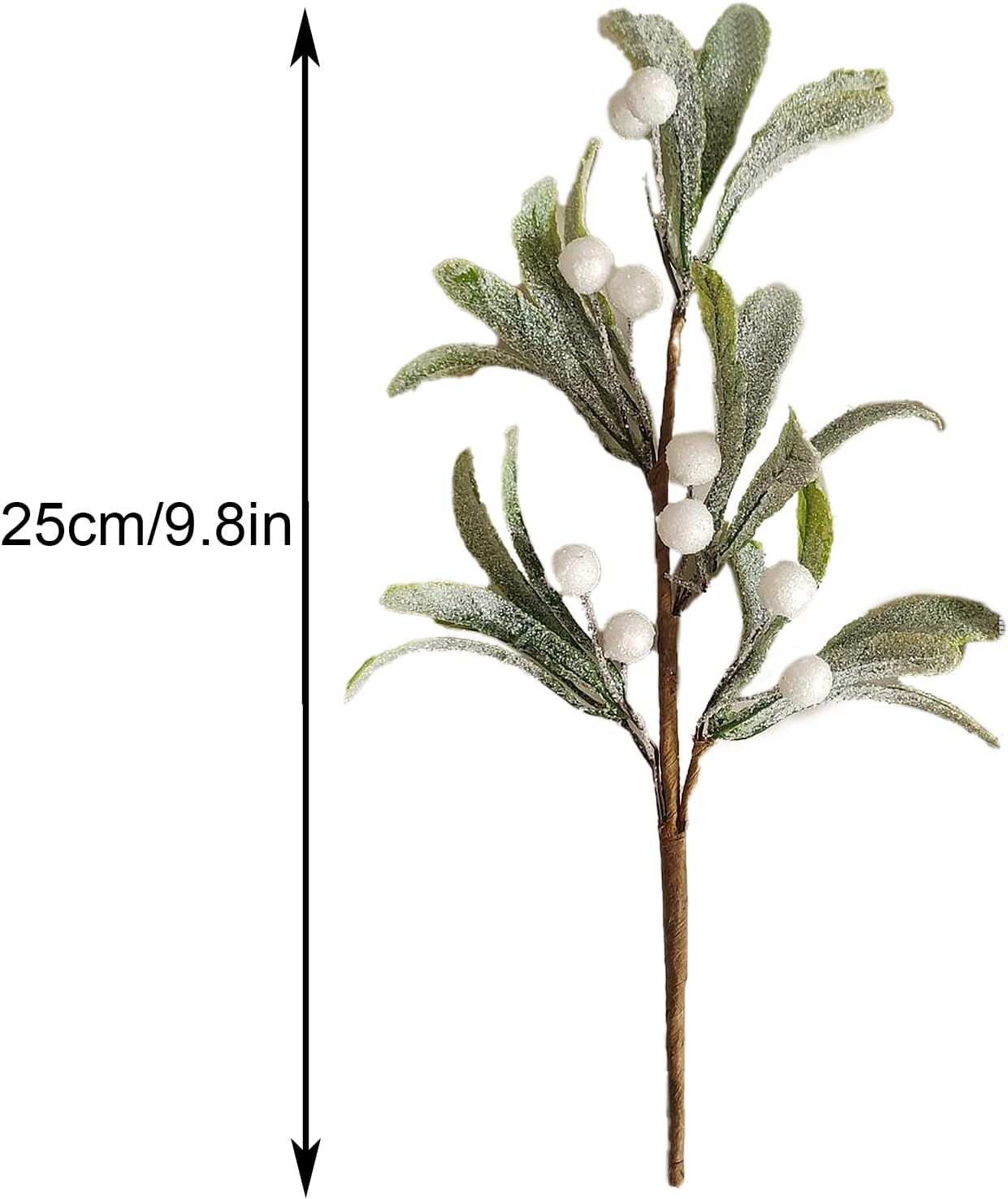 Fofetbfo 6 PCS Mistletoe Christmas Decor Picks 9.8 Inch Artificial Mistletoe Floral Stems with White Berries, Snow Frosted Christmas Branches Greenery Picks for Xmas Tree Crafts Holiday Decor