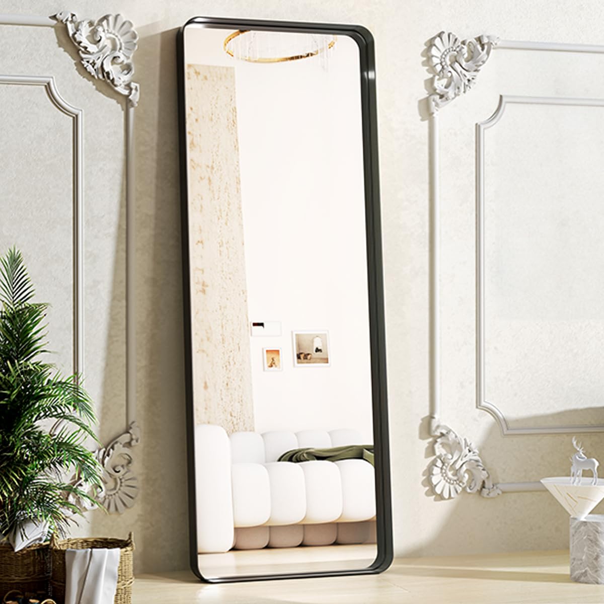 BEAUTYPEAK 21" X 64" Full Length Mirror, Deep Frame Full Body Mirror with ShatterVue™ Technology Nano-strengthened Glass, Farmhouse Look Floor Mirror Standing, Hanging or Leaning, Black