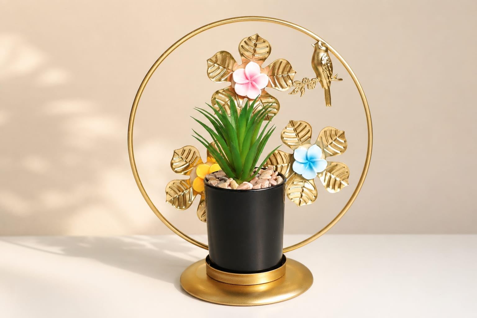 Artificial Plant with Golden Metal Stand Bird Floral Decor | 17.5 x 16.5 cm, No Maintenance, Tabletop Showpiece, Metal & Plastic Build, Indoor & Outdoor Use-image-19