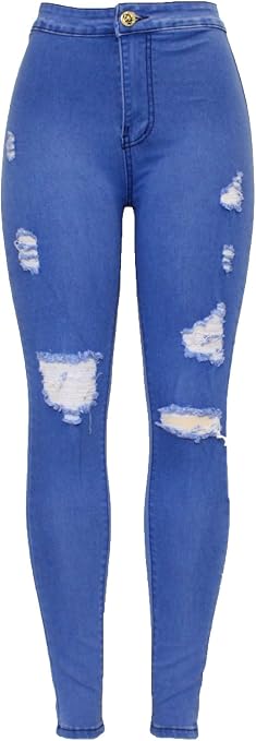 BodiLove Women's Super Stretchy Ripped Ankle Jeans – 5 Pocket Skinny Cropped Light Blue, Comfy For Everyday & Parties