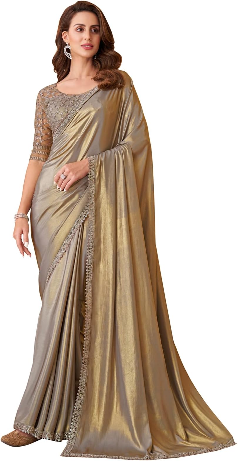 SIRIL Women's Self Woven, Lace Georgette Saree with Unstitched Blouse