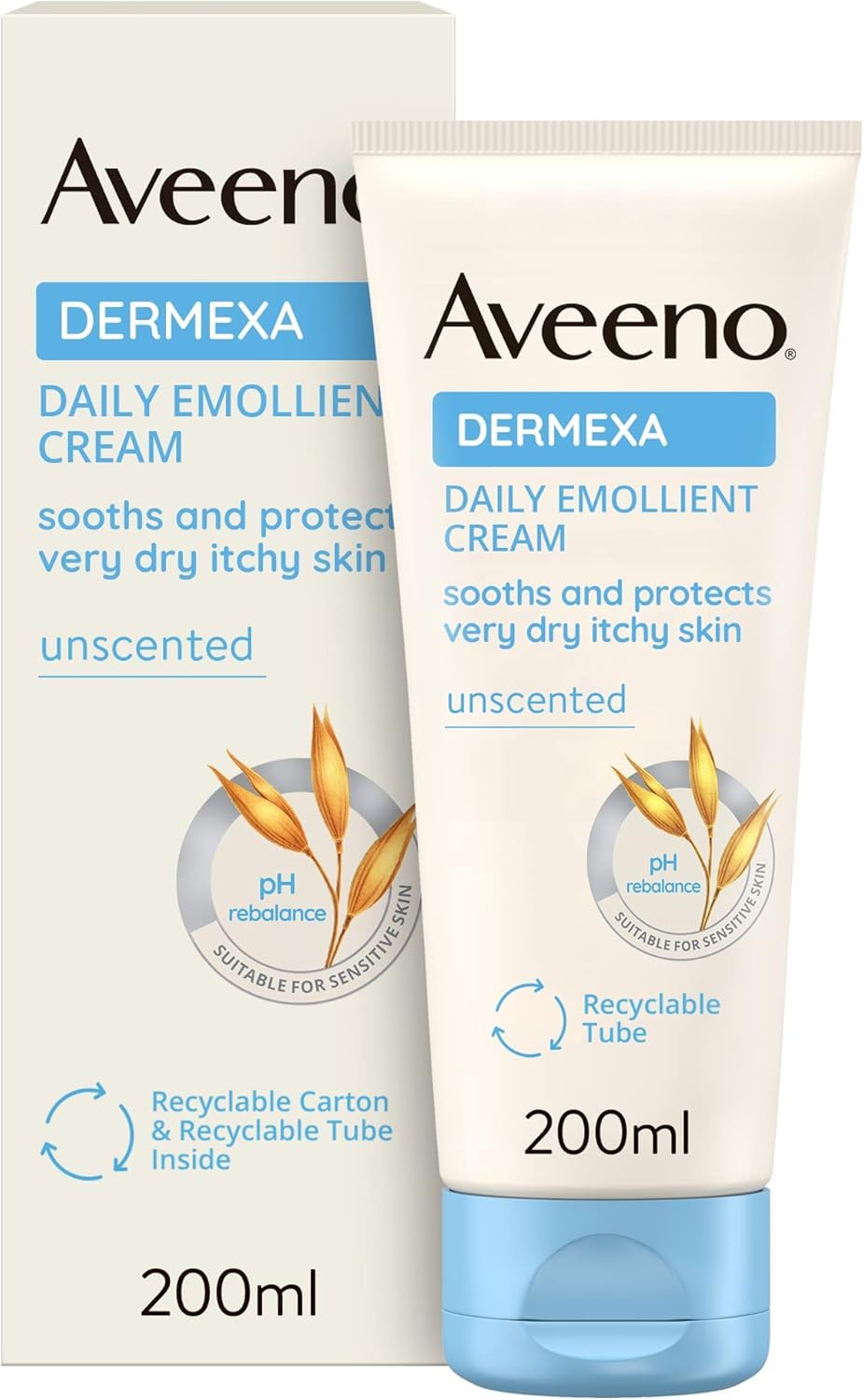Aveeno Dermexa Daily Emollient Cream (1x 200ml), Emollient Cream Enriched with Triple Oat Complex and Ceramides for Sensitive Skin, Soothing Relief from Itchy, Dry Skin Prone to Eczema