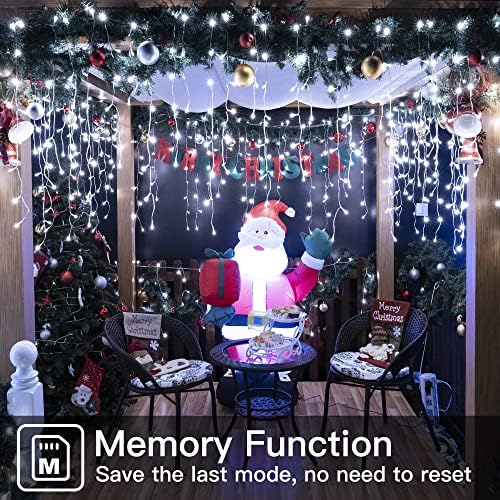Ollny Icicle Lights Outdoor - 396 LED 10M Christmas Lights Mains Powered, Warm White Drop Fairy String Outside Lights Waterproof with Timer for Xmas Eaves Window Party Yard Garden Indoor (White)