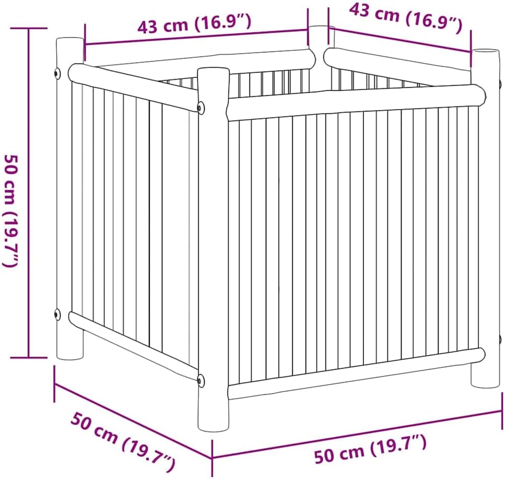 vidaXL Bamboo Raised Planter Box - Large Garden Flower Pot/Plant Stand - Outdoor Balcony Decor, Brown, 19.7"x19.7"x19.7"