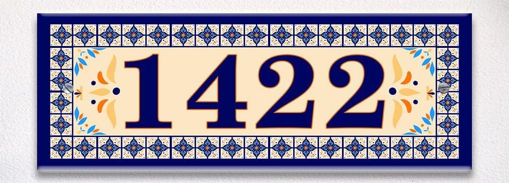 Mosaic Tiles Floral Blue Themed Ceramic Tile House Number Small Address Plaque