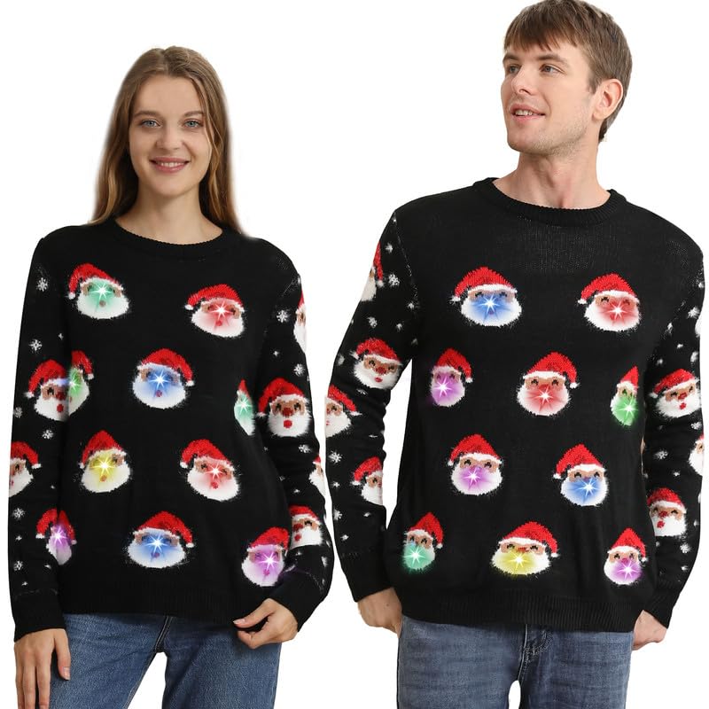 Weihnachtspullover Damen Herren, Ugly Christmas Sweater LED lustig...