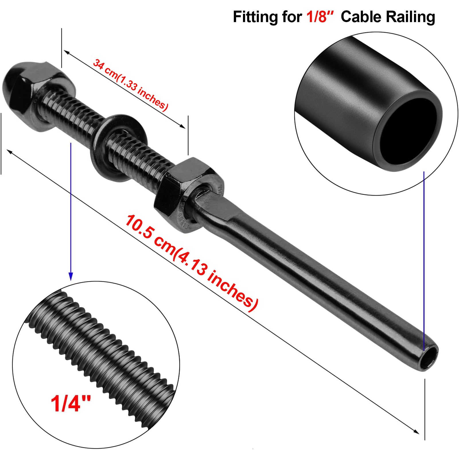 Snapklik.com : BLIKA 20 Pack Black Cable Railing Swage Threaded Stud ...
