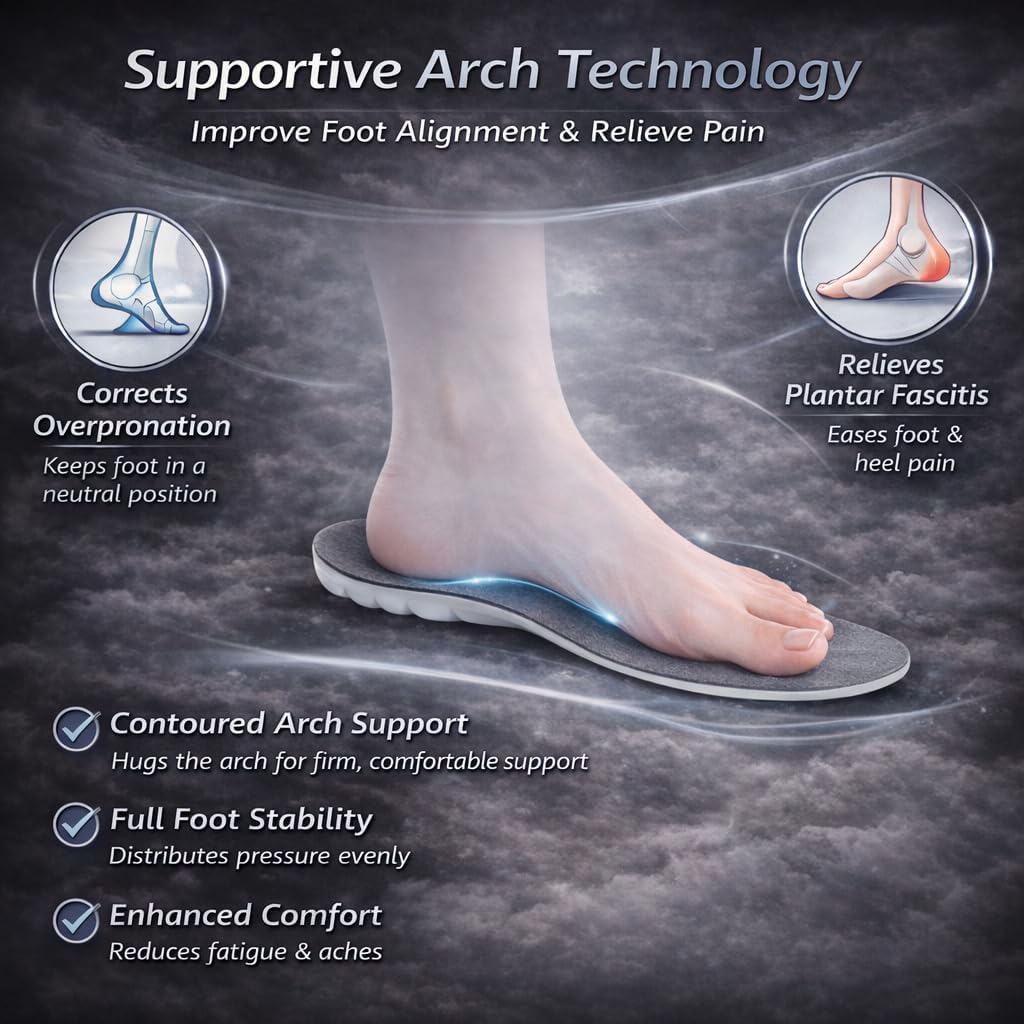 4D Cloud Insoles for Men & Women, Memory Foam Shoe Inserts, Shock Absorbing Support for Joint & Knee Comfort, Ankle Stability, Sports & Multipurpose Wear(Men 6.5-7 | Women 8.5-9-(255-260mm)) - Image 5
