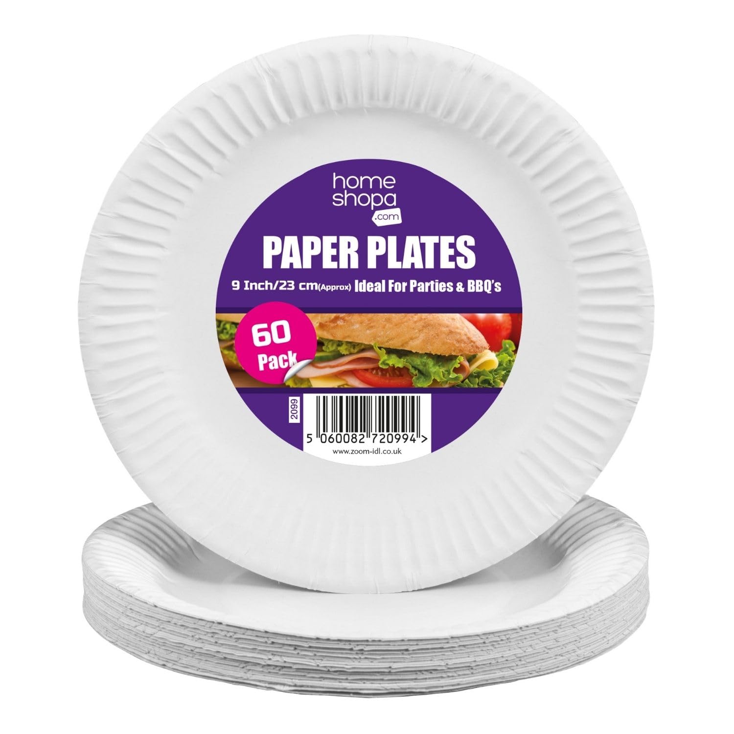 HOMESHOPA Paper Plates, 60 Pack White Disposable Party Plates, 9inch/23cm Round Dinner Plates, Strong Durable for Hot Cold Use, Ideal for Kid's Parties Buffets Picnics BBQ Weddings Camping Outdoor