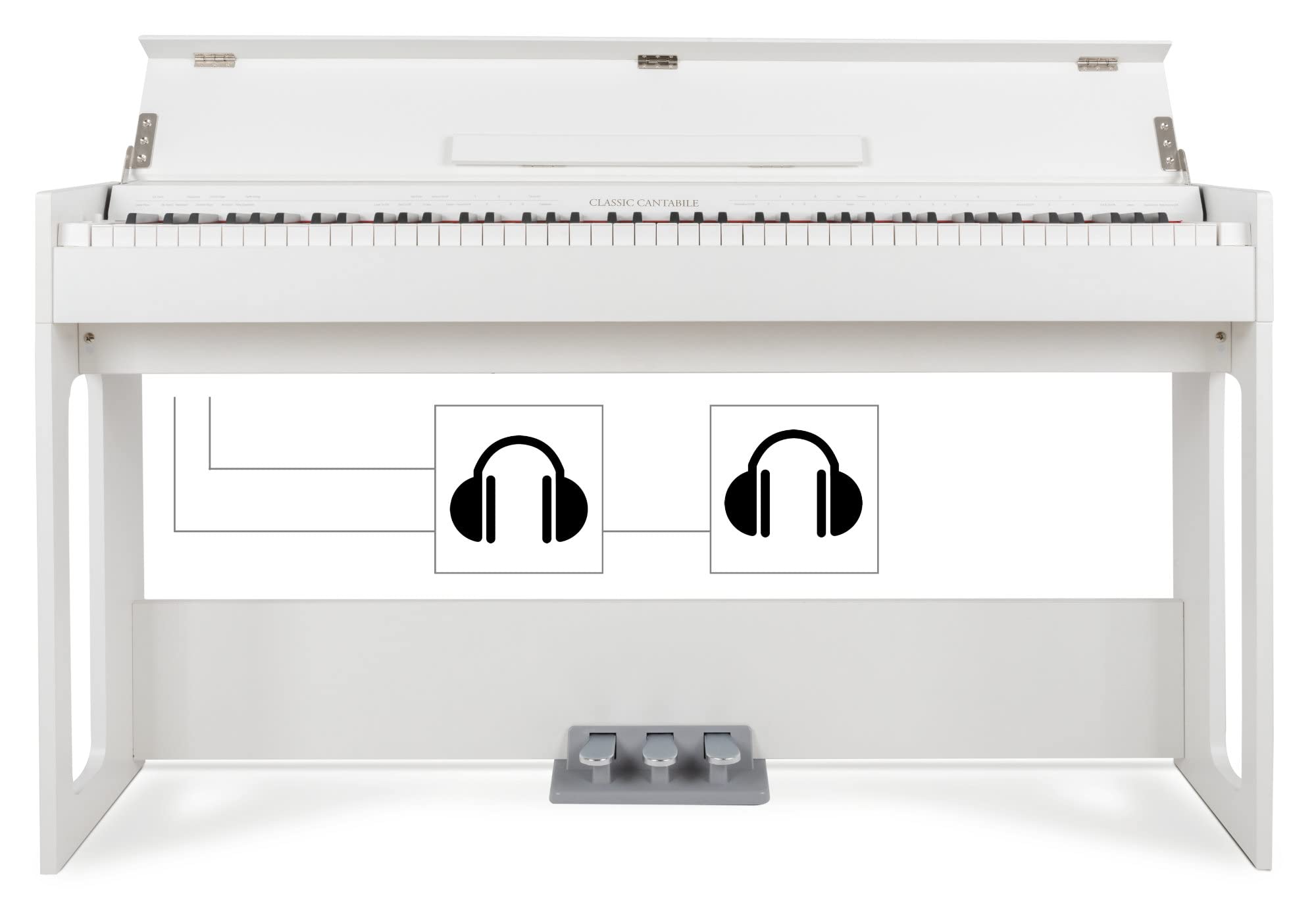 Classic Cantabile DP-S1 WM E-Piano Weiß matt, 64-fache Polyphonie | 88 gewichtete Tasten mit Hammermechanik, Anschlagsdynamik in 5 Stufen einstellbar, 1 interner Demo-Song, 10 Klänge, Dual