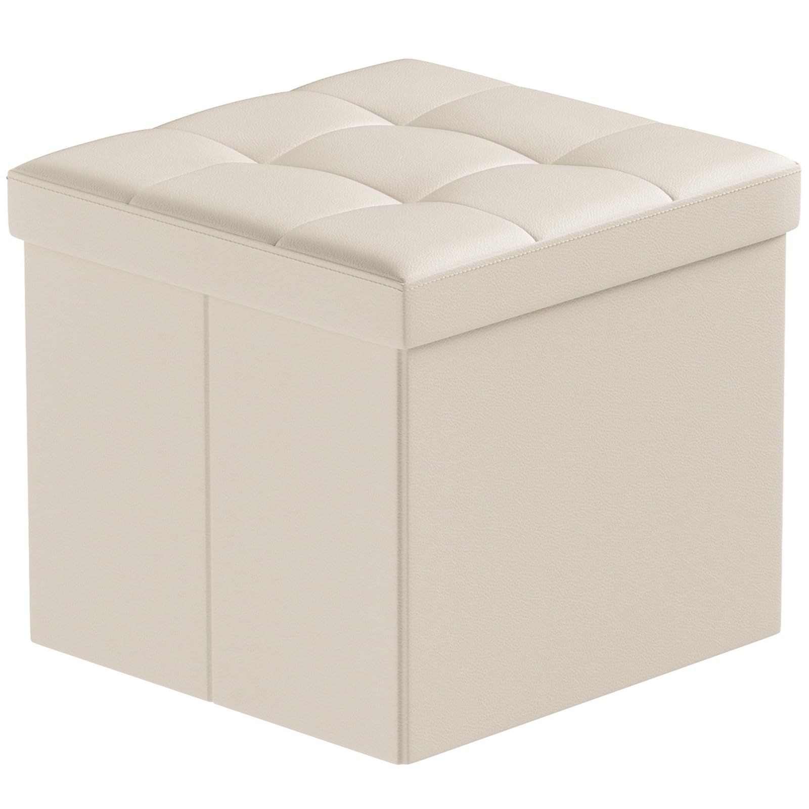 BRIAN & DANY Pouf Rangement Pliable, Cube Tabouret de Rangement avec Couvercle, Petit Pouf Coffre en Cuir pour Chambre Salon Repose, 38 x 38 x 38 cm, Beige