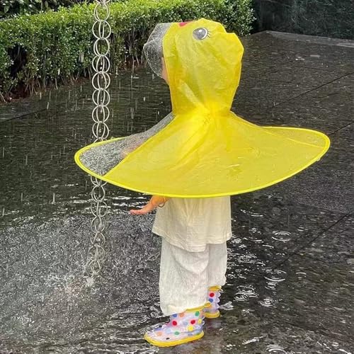 Kids Raincoat Cape, Waterproof UFO Rain Poncho with Brim, Cute Duck, Frog, Unicorn, for Height 60-150cm2