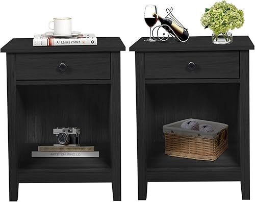 GBU Mesitas de noche para dormitorio, juego de 2 mesitas de noche de madera con cajones para dormitorio, hogar, mesita de noche, muebles de Fibras
