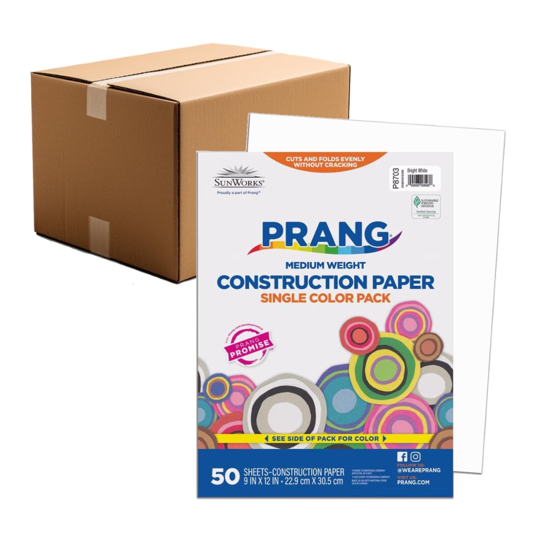 Prang Construction Paper, 9" x 12", Bright White, 50/Pack, 50 Packs
