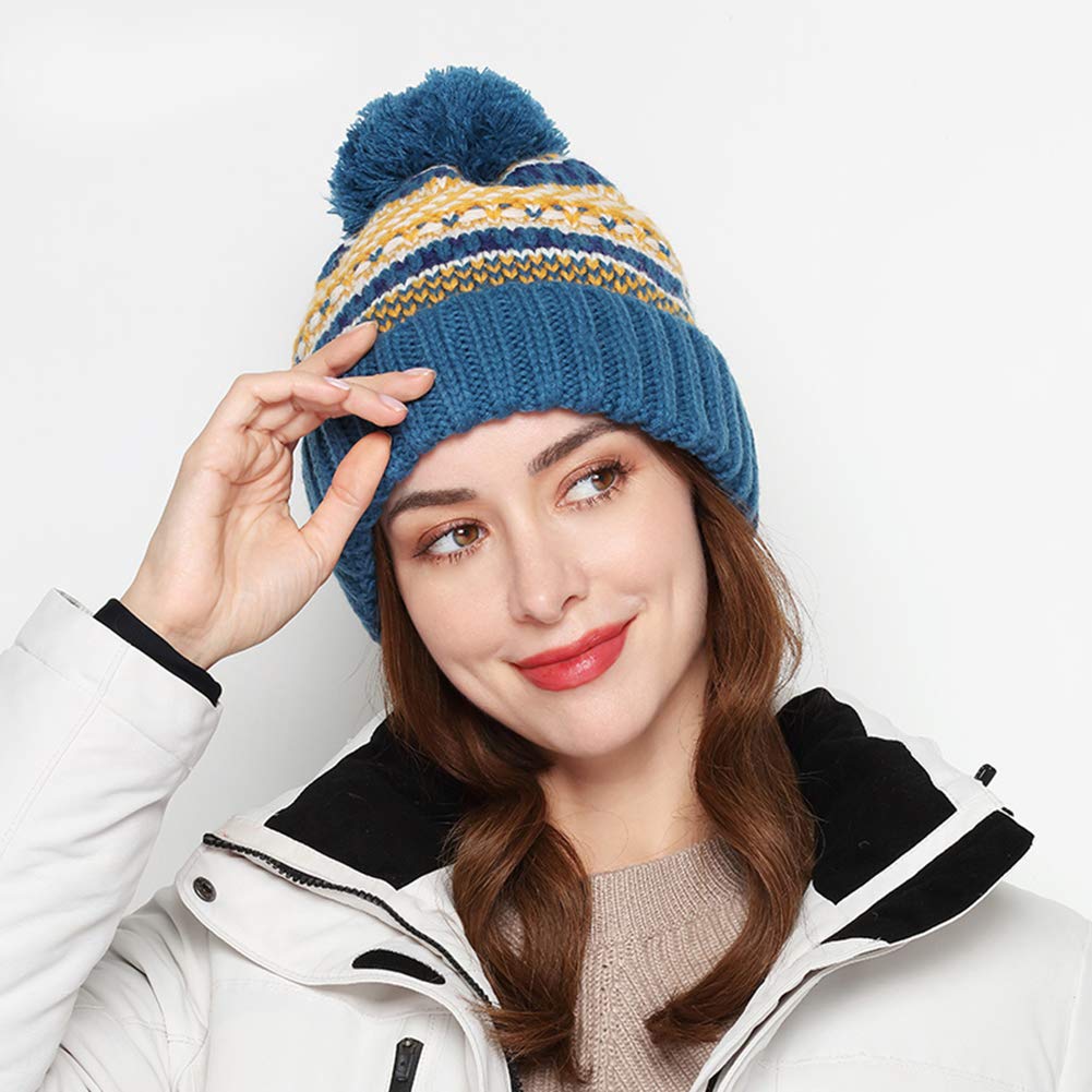 Gorro de Invierno para Mujer y niña, Gorro de Punto con pompón, Gorro de esquí y Snowboard, Gorro Liso con puños Household faucets