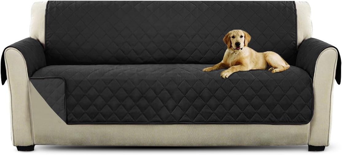 PETCUTE Cubre sofá Fundas de Sofa 3 plazas Protector de sofá Negro