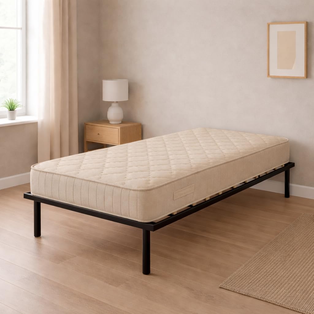 King of Dreams Ensemble Matelas Tissu Ignifuge 90x190 + Sommier Démonté + Pieds Offerts - Hauteur 20 cm - Confort Ferme - Mousse Extrêmement Durable embourrage 100% polesther - Anti feu