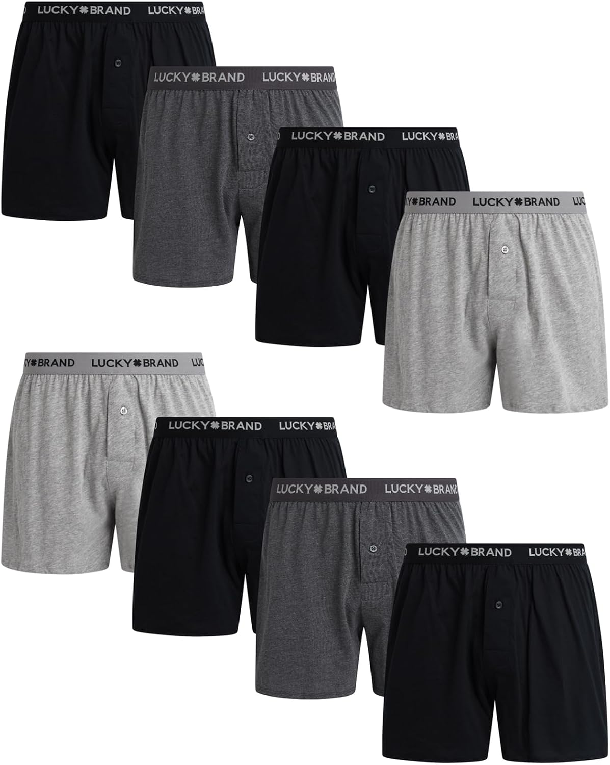 Lucky Brand Mens Underwear Boxer Shorts - 8 Pack Super Soft Knit 4'' Inseam Relaxed Fit Cotton Boxers for Men with Button Fly